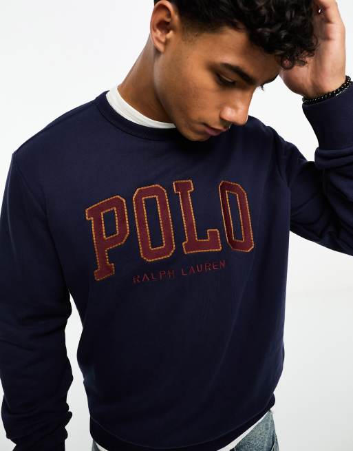 Polo Ralph Lauren collegiate logo fleece sweatshirt in navy