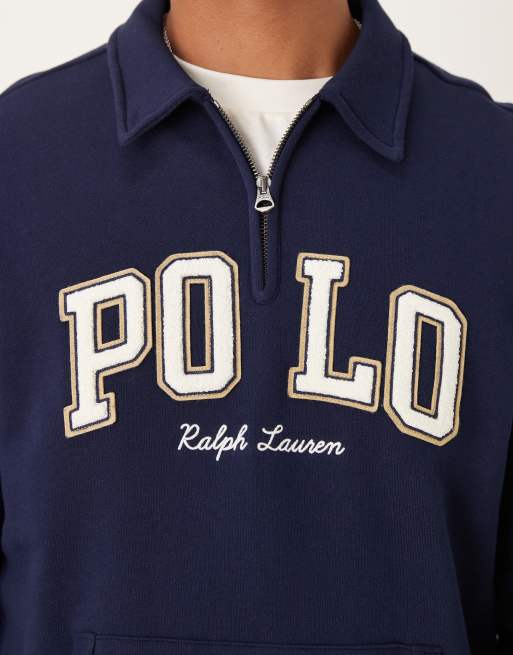 Polo Ralph Lauren collegiate logo long sleeve sweatshirt in navy, 5 of 5