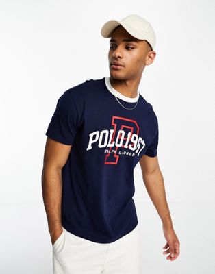 Polo Ralph Lauren collegiate logo t-shirt classic oversized fit in navy