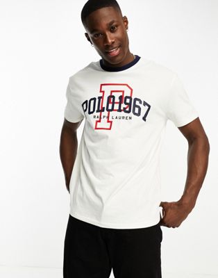 Polo Ralph Lauren collegiate logo t-shirt classic oversized fit in off white - ASOS Price Checker