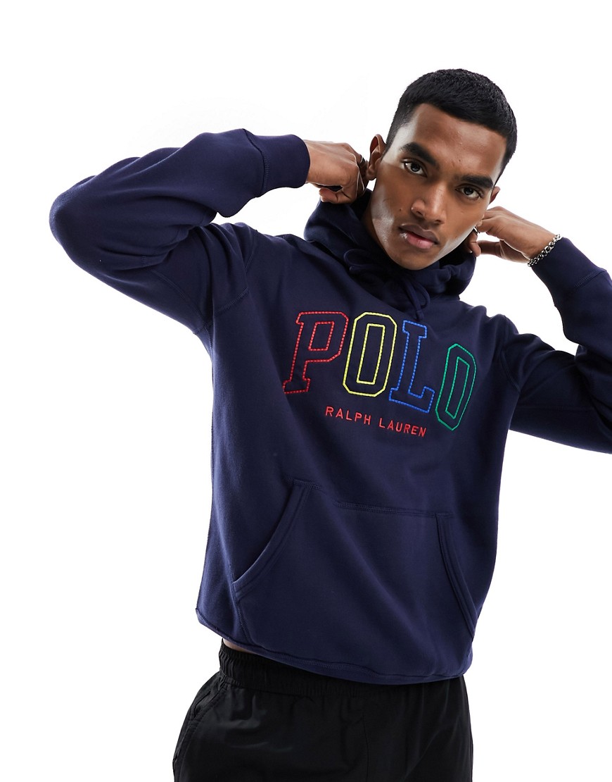 Polo Ralph Lauren collegiate multi outline logo hoodie in navy