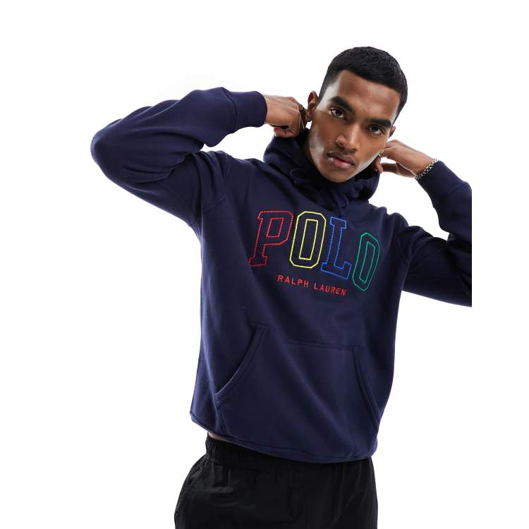 Polo Ralph Lauren collegiate multi outline logo hoodie in navy