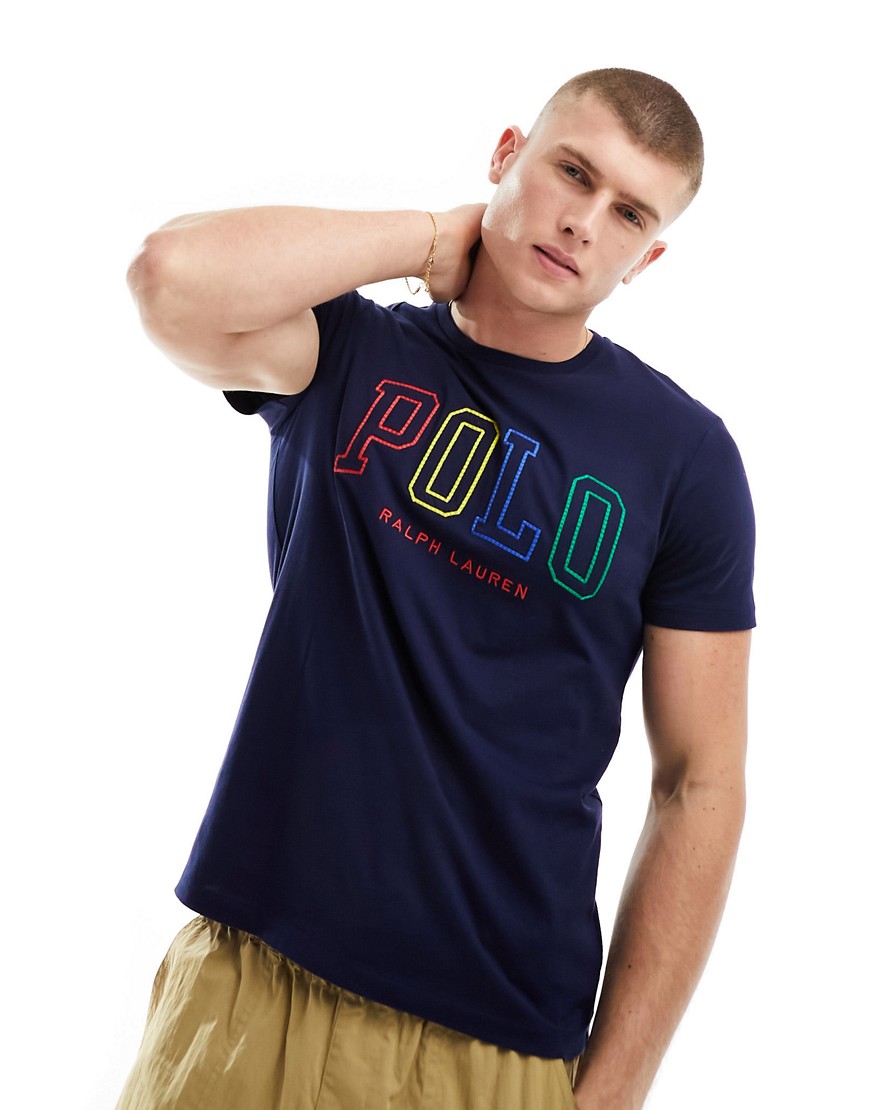 Polo Ralph Lauren collegiate multi outline logo t-shirt in navy