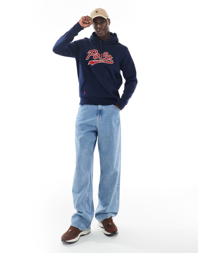 Polo Ralph Lauren collegiate towelling logo hoodie in navy | ASOS