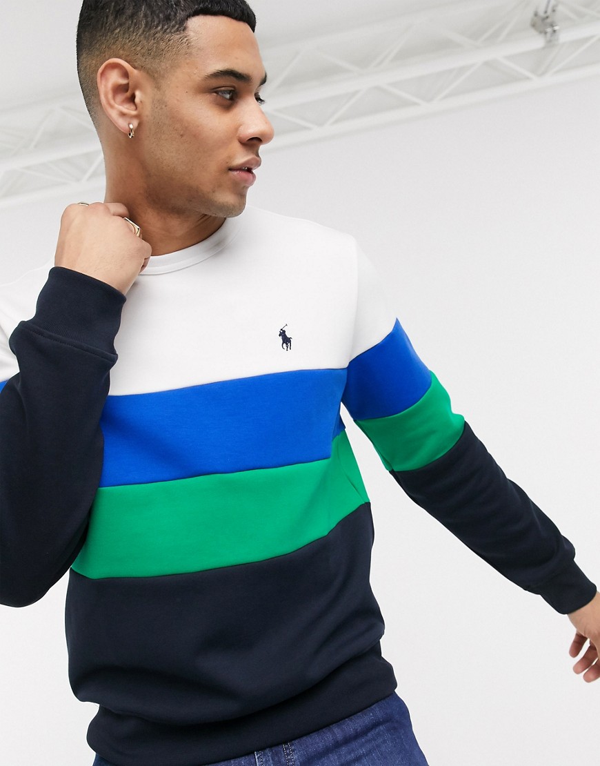 Polo Ralph Lauren colourblock crew neck sweatshirt player logo in multi