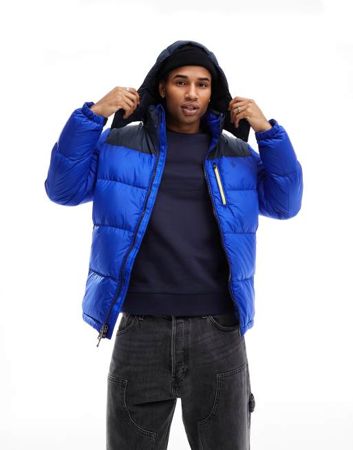 Mens blue puffer jacket hotsell with hood