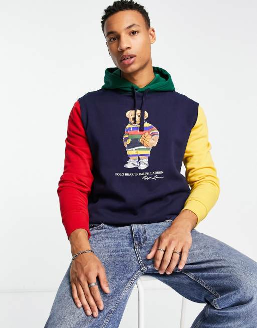 Polo Ralph Lauren colourblock hoodie bear print in colour block |