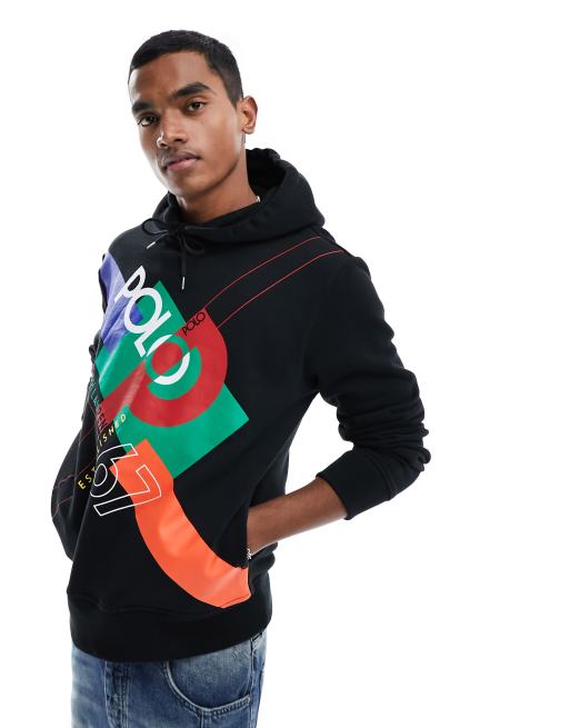 Polo Ralph Lauren colourblock logo print hoodie in black | ASOS