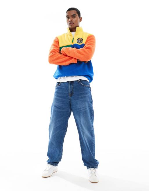 Polo Ralph Lauren colourblock vintage polyfleece half zip sweatshirt classic oversized fit in yellow multi, 3 of 4