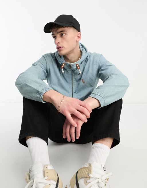 Polo Ralph Lauren – Colt – Ungefütterte Chambray-Windjacke mit Kapuze in Hellblau