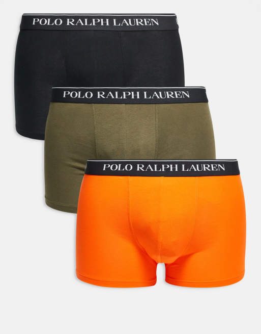 Polo Ralph Lauren - Confezione da 3 boxer aderenti classici color verde oliva/arancione/nero con fascia in vita bianca con logo