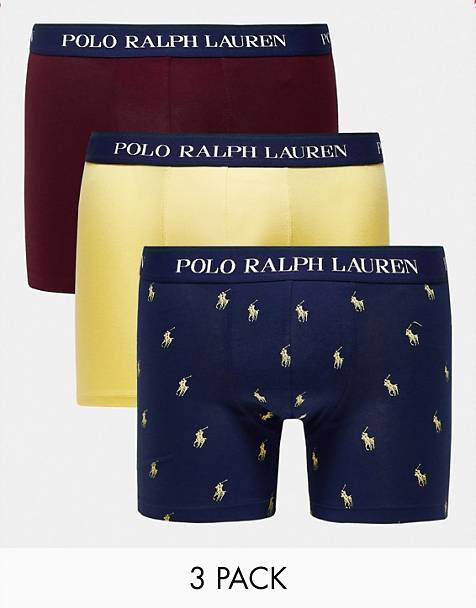 Confezione da 3 boxer aderenti gialli/blu navy/bordeaux con motivo stampato del logo del pony Asos Uomo Abbigliamento Intimo Boxer shorts Boxer shorts aderenti 
