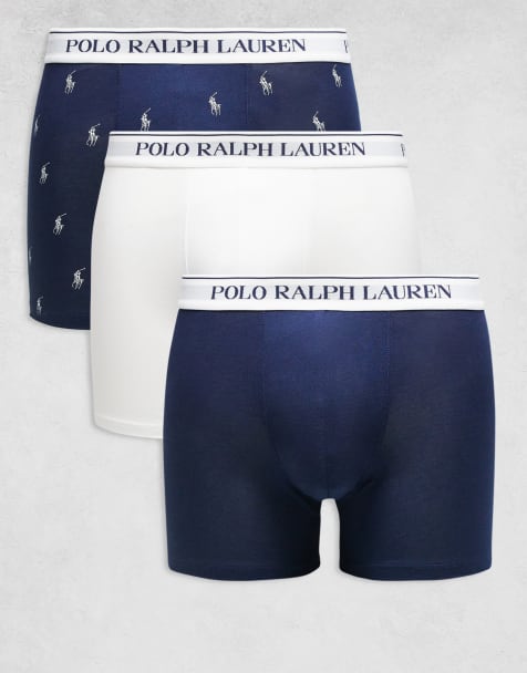 Polo Ralph Lauren - Confezione da 3 boxer aderenti taglio lungo blu navy e bianchi con fascia in vita con logo - view 1