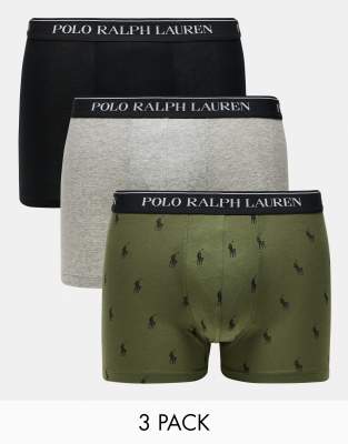 Polo Ralph Lauren - Confezione da 3 paia di boxer aderenti nero, kaki e grigio con logo sulla fascia in vita - view 1