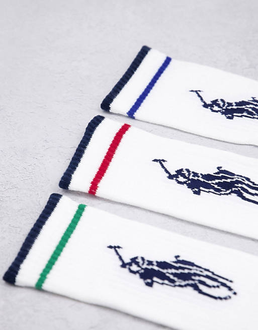 Asos Uomo Sport & Swimwear Abbigliamento sportivo Intimo sportivo Confezione da 3 paia di calzini sportivi bianchi con righe e logo grande del pony 