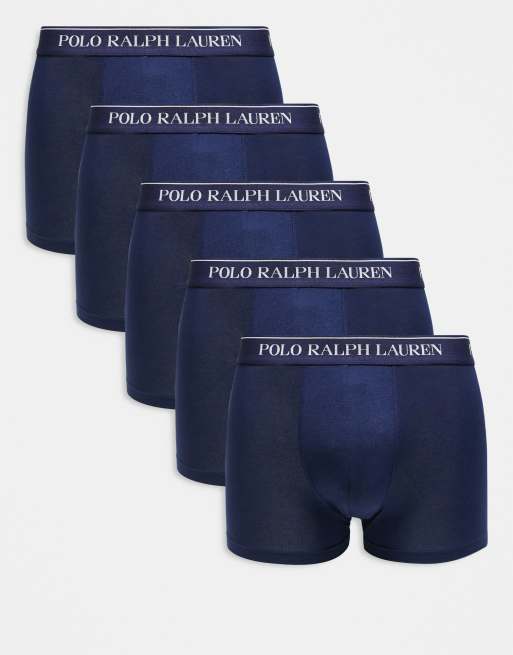 Polo Ralph Lauren - Confezione da 5 boxer aderenti color blu navy con fascia in vita con logo
