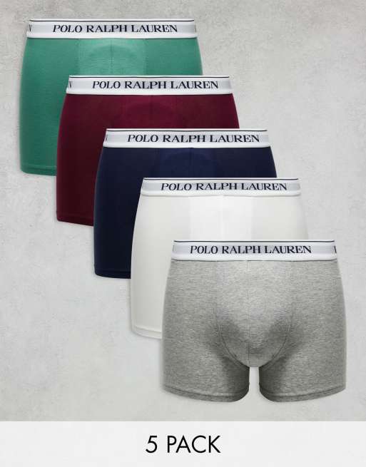 Polo Ralph Lauren - Confezione da 5 boxer nero, bianco, verde, bordeaux e grigio con fascia in vita con logo