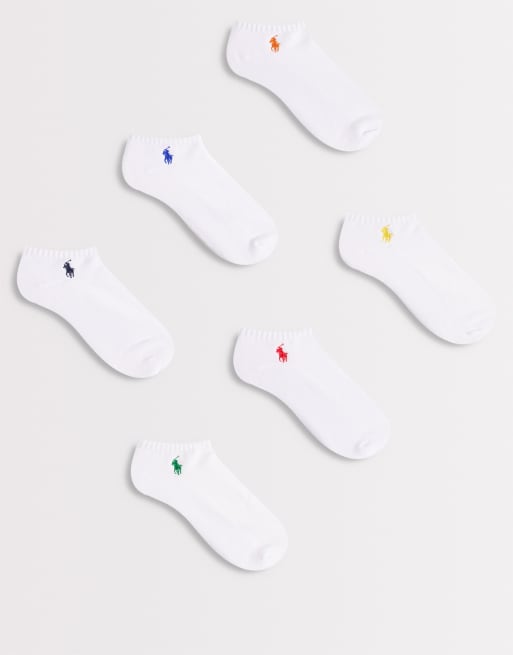 Polo Ralph Lauren - Confezione da 6 paia di calzini bassi bianchi con logo multicolore