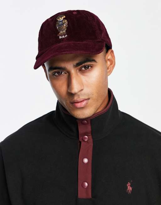 Polo Ralph Lauren cord baseball cap in burgundy with bear logo | ASOS