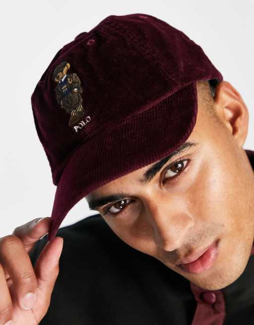 Polo Ralph Lauren cord baseball cap in burgundy with bear logo | ASOS