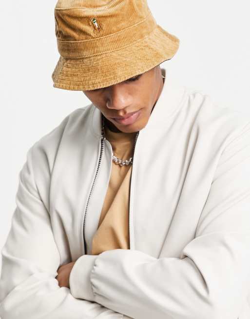 Polo Ralph Lauren cord bucket hat in tan with pony logo, 2 of 4