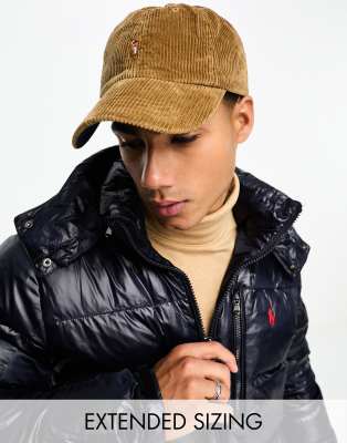 Polo Ralph Lauren cord cap in tan with multi pony logo