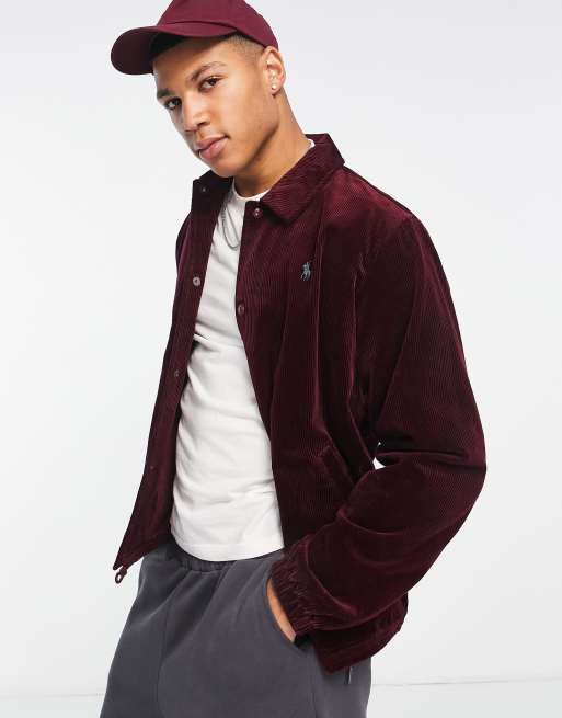 Polo Ralph Lauren cord coach jacket in burgundy | ASOS