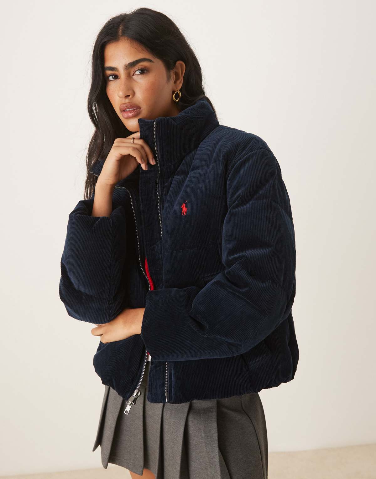 Polo Ralph Lauren cord icon logo puffer jacket in navy