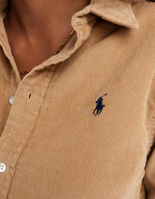 Polo Ralph Lauren cord shirt with logo in tan, 3 of 4