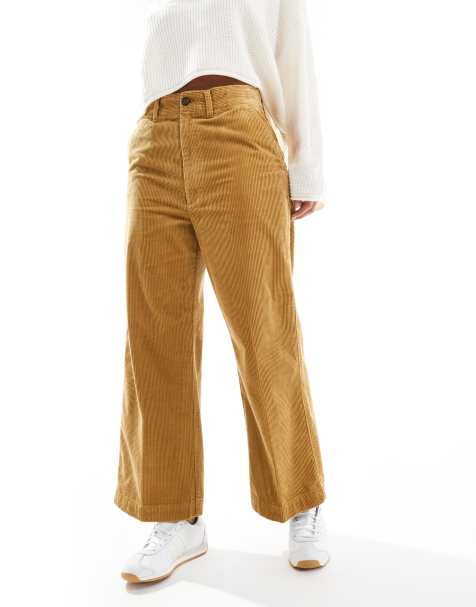 Polo Ralph Lauren cord wide leg cropped trousers in tan - view 1