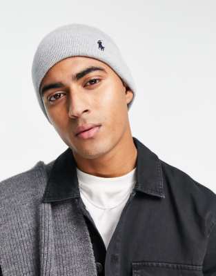 Polo Ralph Lauren cotton beanie in grey with logo