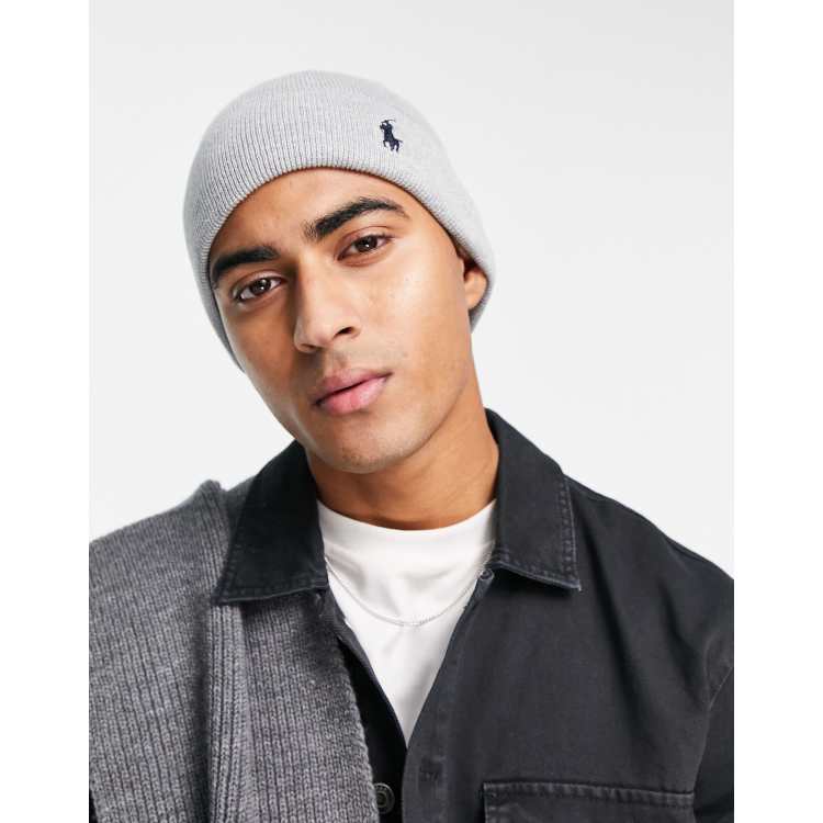 Polo Ralph Lauren cotton beanie in grey with logo