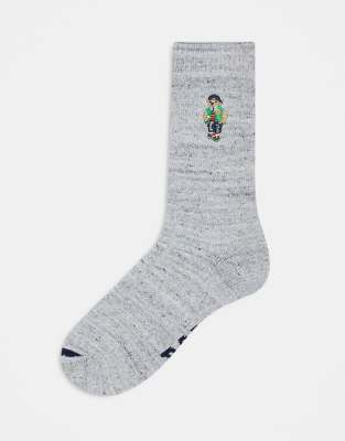 Polo Ralph Lauren cotton blend crew socks with bear logo in grey