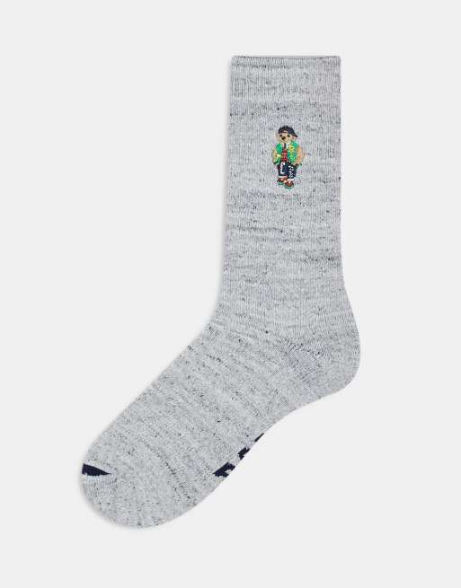 Polo Ralph Lauren cotton blend crew socks with bear logo in grey ASOS