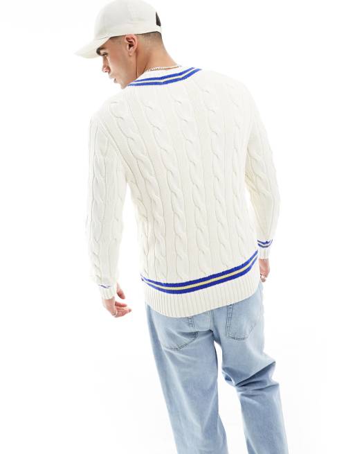 Polo Ralph Lauren cotton cable knit cricket sweater in cream navy ASOS