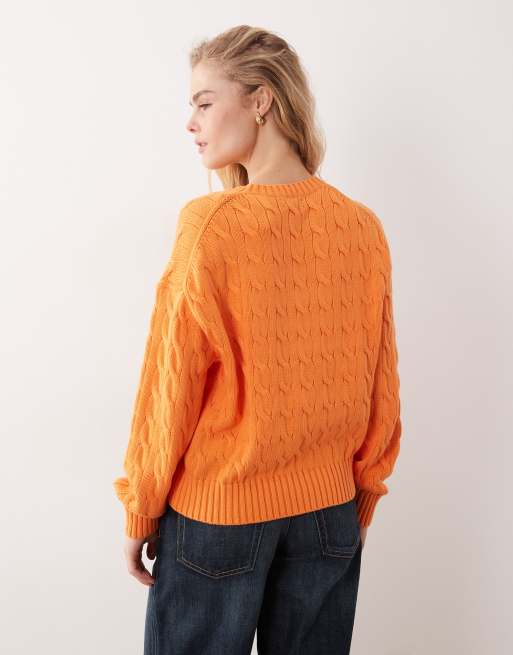 Polo Ralph Lauren cotton cable knit jumper in soft clementine, 2 of 4