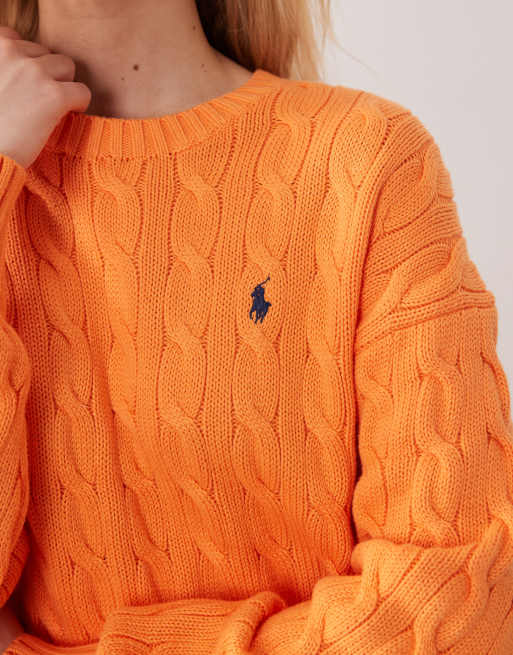 Polo Ralph Lauren cotton cable knit jumper in soft clementine, 3 of 4