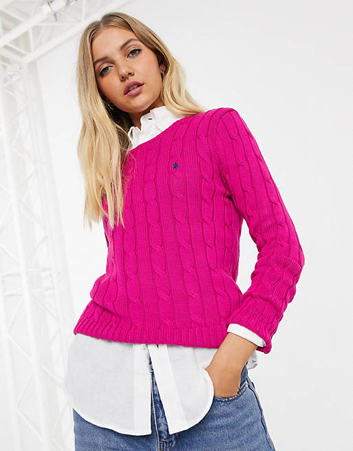 Polo Ralph Lauren cotton cable knit sweater in pink | ASOS