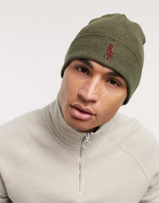 Polo Ralph Lauren cotton fine ribbed beanie in olive green with pony logo |  ASOS