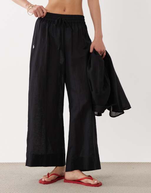 Polo Ralph Lauren cotton linen smocked pull on pant cover-up in black, 2 of 4