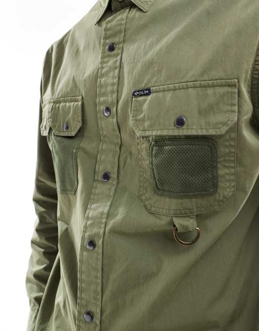 Polo Ralph Lauren cotton nylon overshirt in olive green, 3 of 4