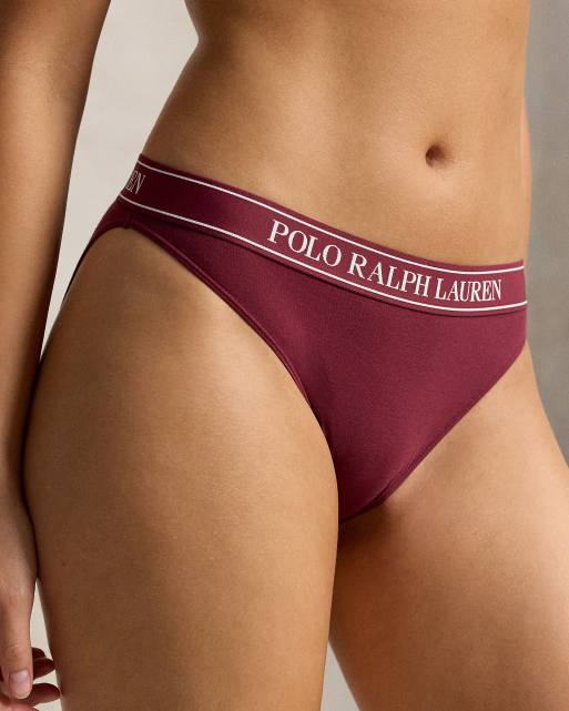 Polo Ralph Lauren Cotton ribbed 3 pack bikini in burgundy, 2 of 5