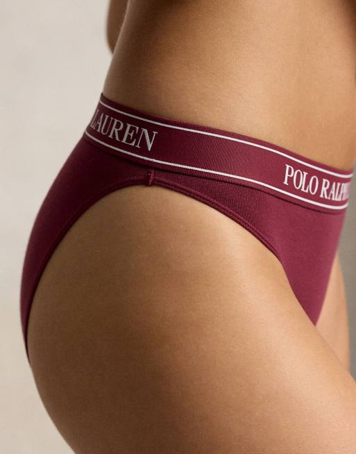 Polo Ralph Lauren Cotton ribbed 3 pack bikini in burgundy, 4 of 5