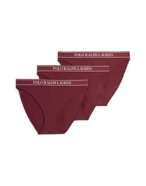 Polo Ralph Lauren Cotton ribbed 3 pack bikini in burgundy, 5 of 5