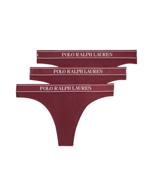 Polo Ralph Lauren Cotton ribbed 3 pack thong in burgundy, 5 of 5
