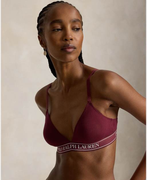 Polo Ralph Lauren Cotton ribbed triangle bralette in burgandy, 2 of 5
