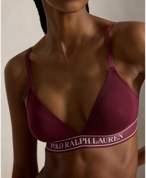 Polo Ralph Lauren Cotton ribbed triangle bralette in burgandy, 4 of 5