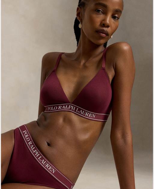 Polo Ralph Lauren Cotton ribbed triangle bralette in burgandy, 5 of 5