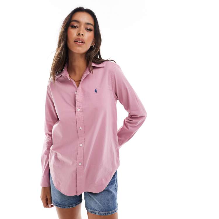 Polo Ralph Lauren cotton twill shirt with logo in pink | ASOS