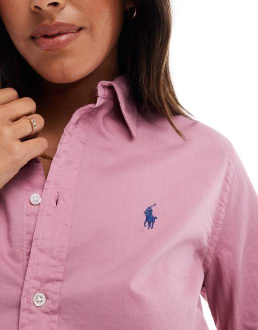 Polo Ralph Lauren cotton twill shirt with logo in pink ASOS